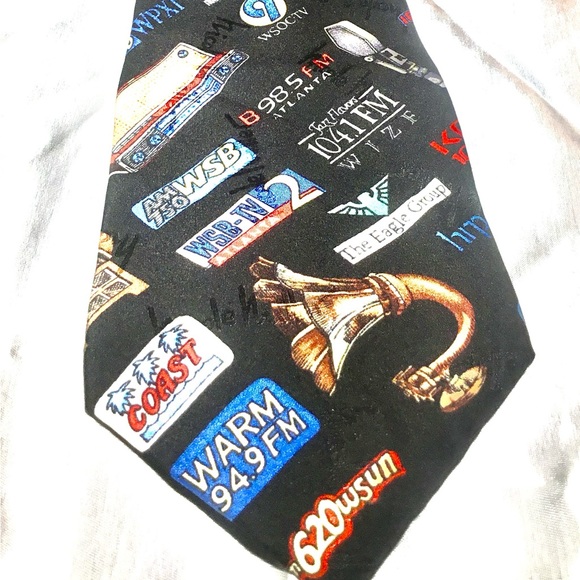 1995 Nicole Miller Black Blue Green Red White Radio Station Party Necktie - Picture 1 of 4